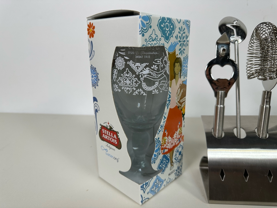 Modernist Design Barware Plus Pair Of New Stella Artois Footed Glasses [Photo 6]