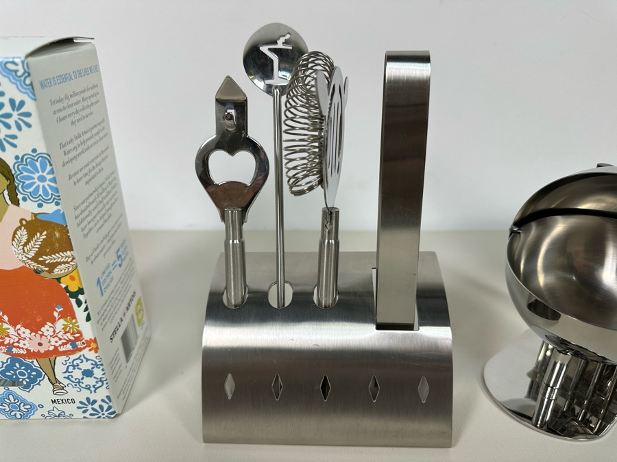 Modernist Design Barware Plus Pair Of New Stella Artois Footed Glasses [Photo 15]