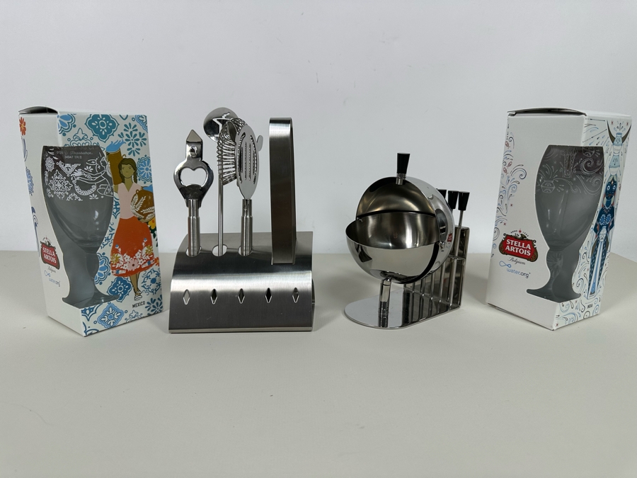 Modernist Design Barware Plus Pair Of New Stella Artois Footed Glasses [Photo 3]