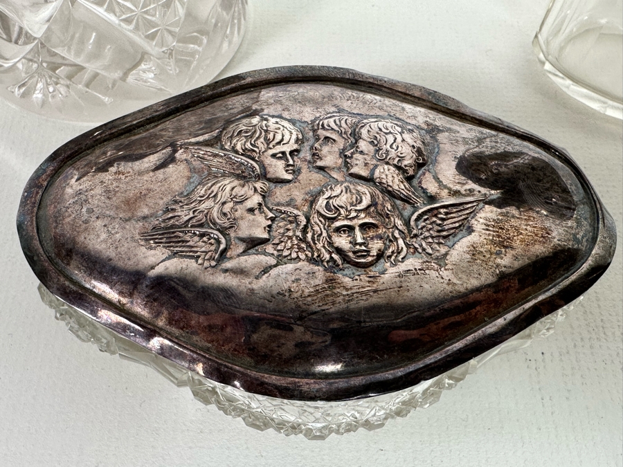 Antique English Hallmarked Sterling Silver Repousse Cherub Dresser Jars [Photo 13]