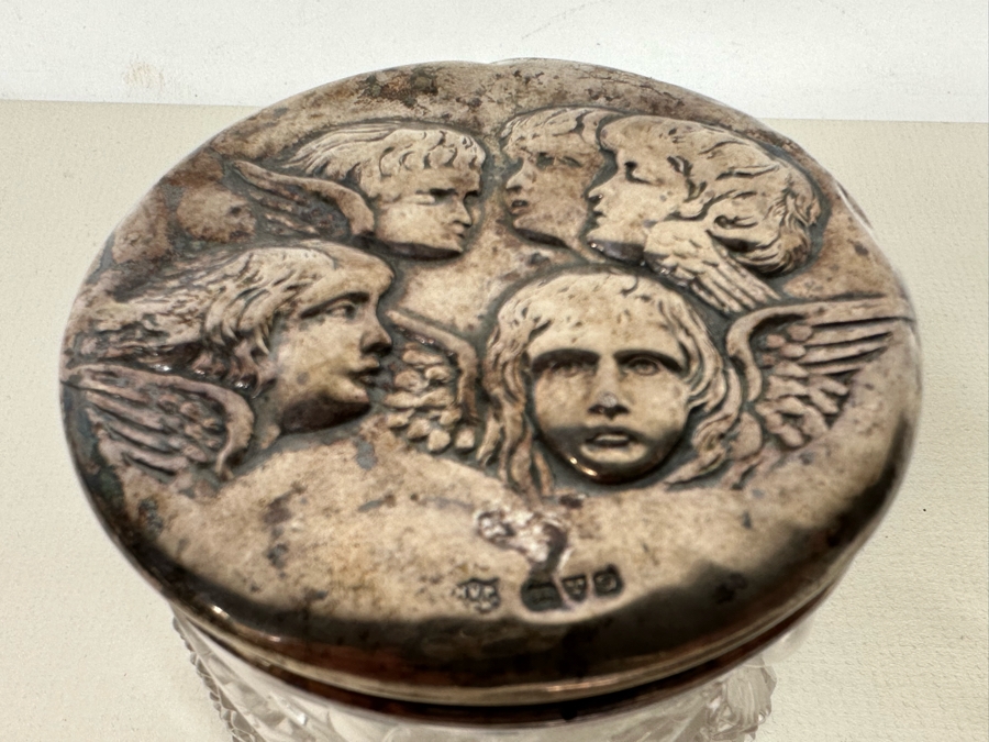 Antique English Hallmarked Sterling Silver Repousse Cherub Dresser Jars [Photo 9]