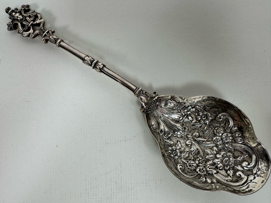 Antique Sterling Silver English Hallmarked Repousse Serving Spoon G&S Goldsmiths & Silversmiths Co Ltd 76.2g [Photo 7]