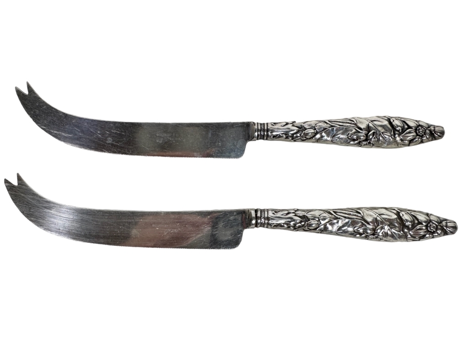 Pair Of Sterling Silver Handle Greenleaf & Crosby Co Florida Cheese Knives