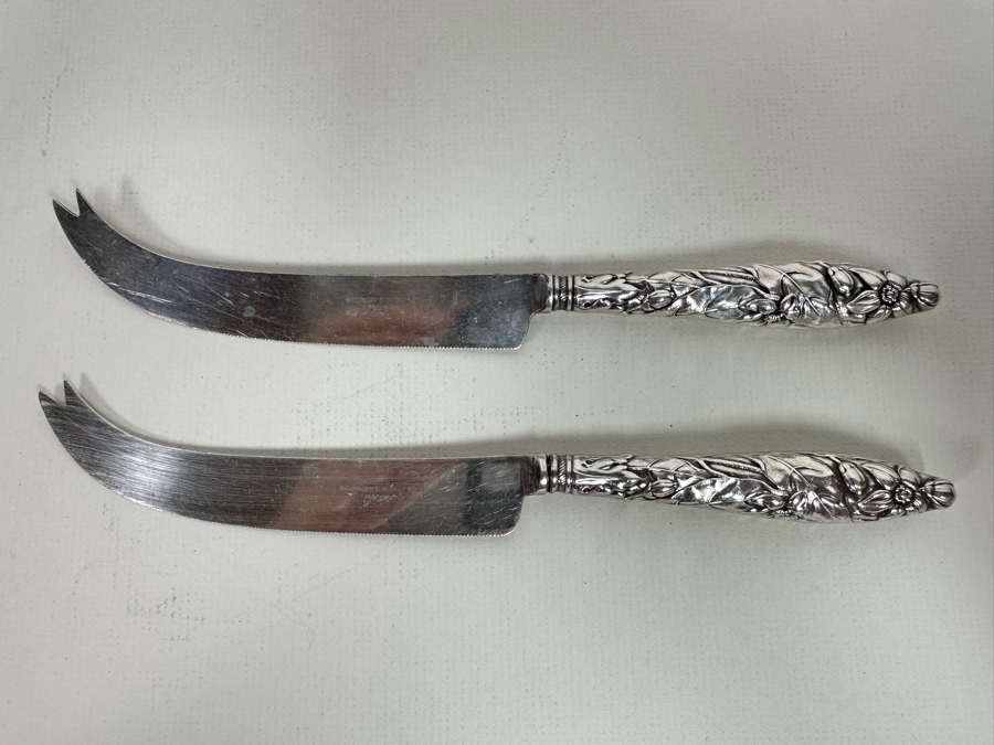 Pair Of Sterling Silver Handle Greenleaf & Crosby Co Florida Cheese Knives [Photo 4]