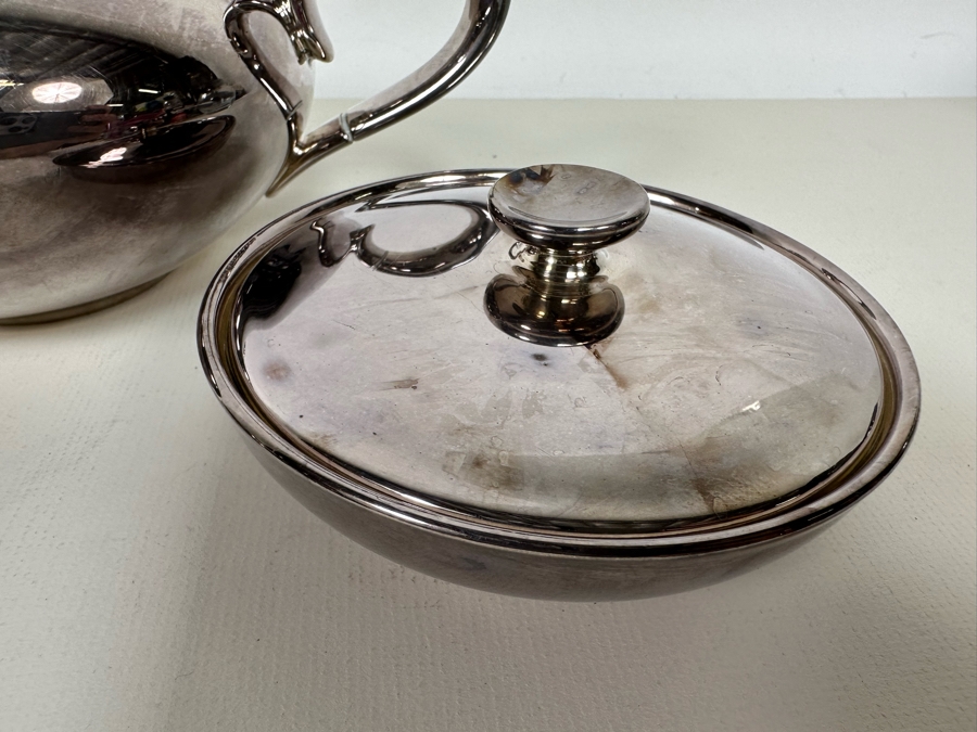 Heinrich Silverplate Over Porcelain Teapot 10W X 4.5H With Sugar And Creamer [Photo 6]