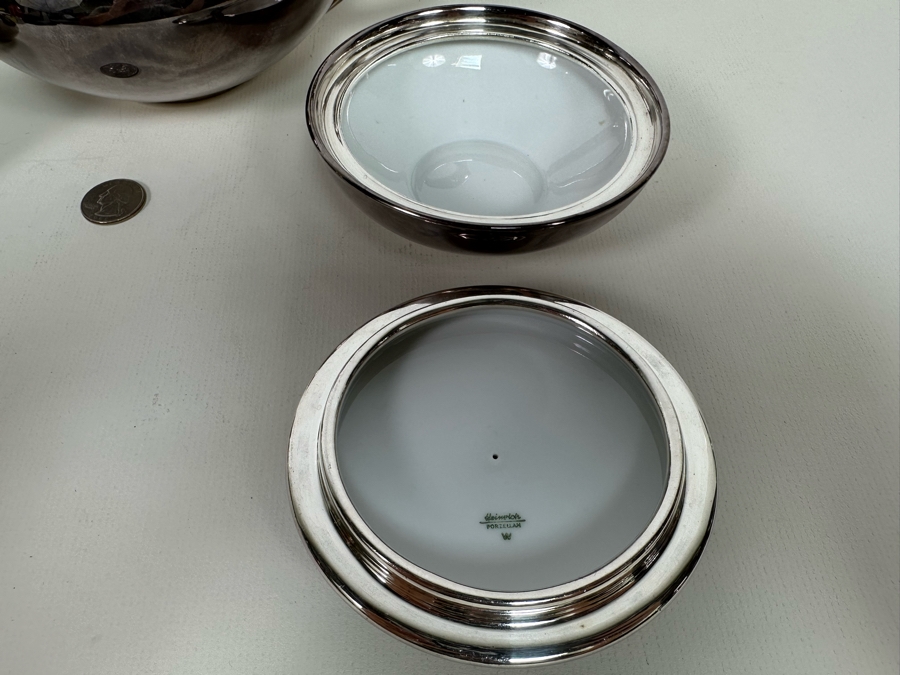 Heinrich Silverplate Over Porcelain Teapot 10W X 4.5H With Sugar And Creamer [Photo 7]
