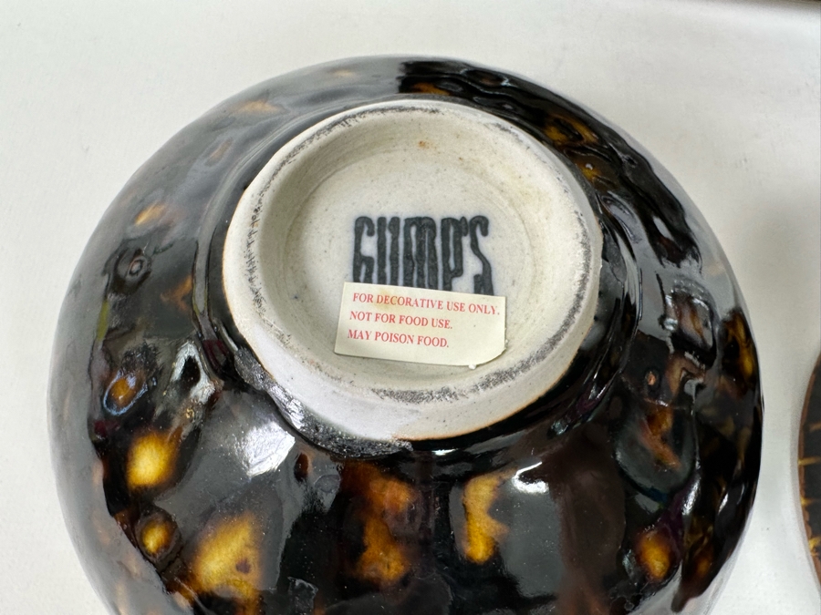 Pair Of Gump's Glazed Pottery Bowls 7W And Set Of Four Glazed Serving Trays 11 X 8  [Photo 6]