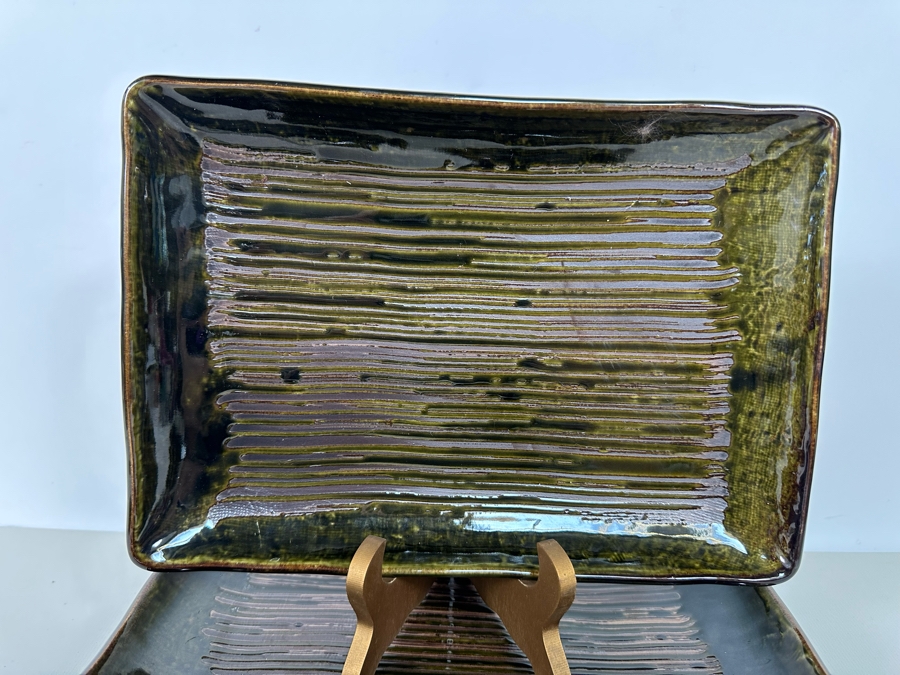 Pair Of Gump's Glazed Pottery Bowls 7W And Set Of Four Glazed Serving Trays 11 X 8  [Photo 7]