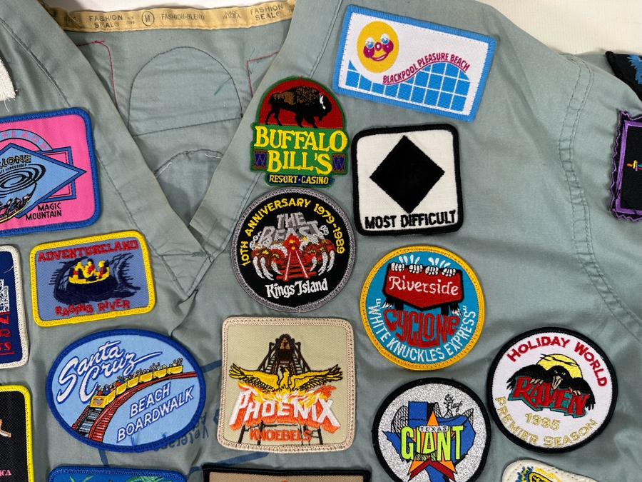Huge Collection Of Vintage Amusement Park / Theme Park Patches Sewn Onto Scrub Shirt - See Photos [Photo 9]