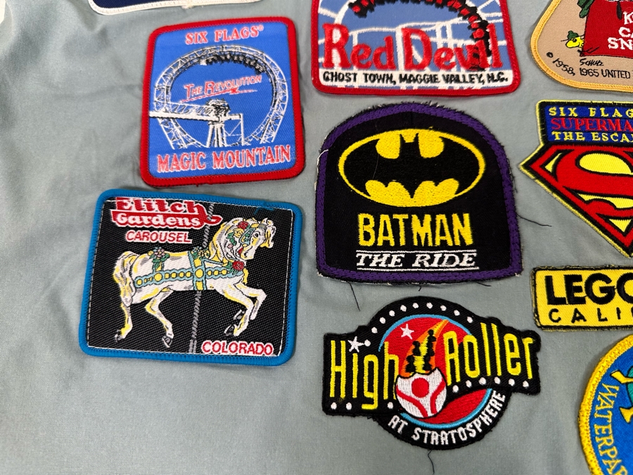Huge Collection Of Vintage Amusement Park / Theme Park Patches Sewn Onto Scrub Shirt - See Photos [Photo 20]