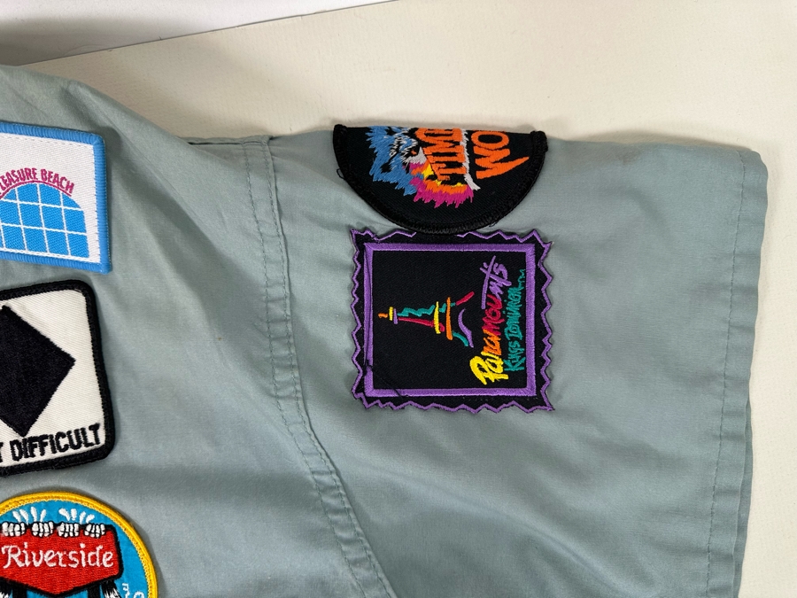 Huge Collection Of Vintage Amusement Park / Theme Park Patches Sewn Onto Scrub Shirt - See Photos [Photo 10]