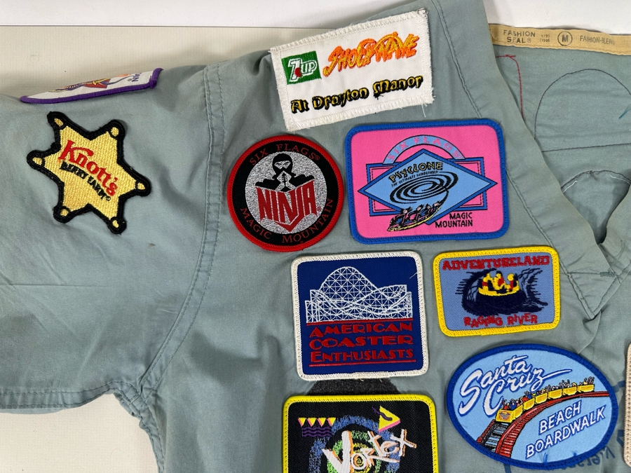 Huge Collection Of Vintage Amusement Park / Theme Park Patches Sewn Onto Scrub Shirt - See Photos [Photo 8]