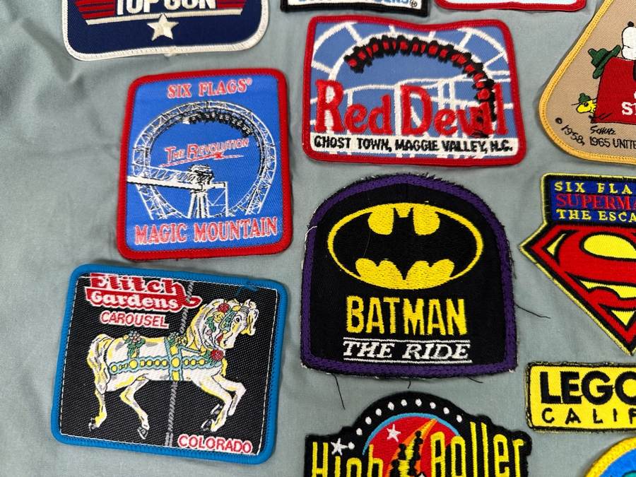 Huge Collection Of Vintage Amusement Park / Theme Park Patches Sewn Onto Scrub Shirt - See Photos [Photo 16]