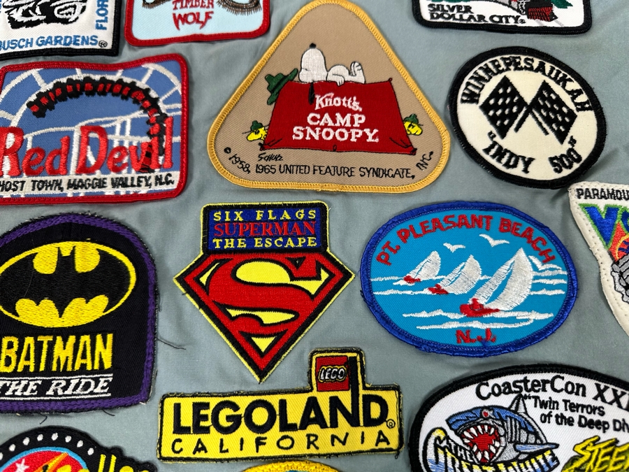 Huge Collection Of Vintage Amusement Park / Theme Park Patches Sewn Onto Scrub Shirt - See Photos [Photo 17]