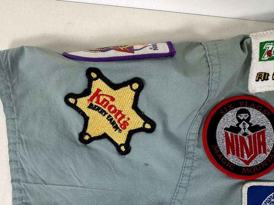 Huge Collection Of Vintage Amusement Park / Theme Park Patches Sewn Onto Scrub Shirt - See Photos [Photo 11]
