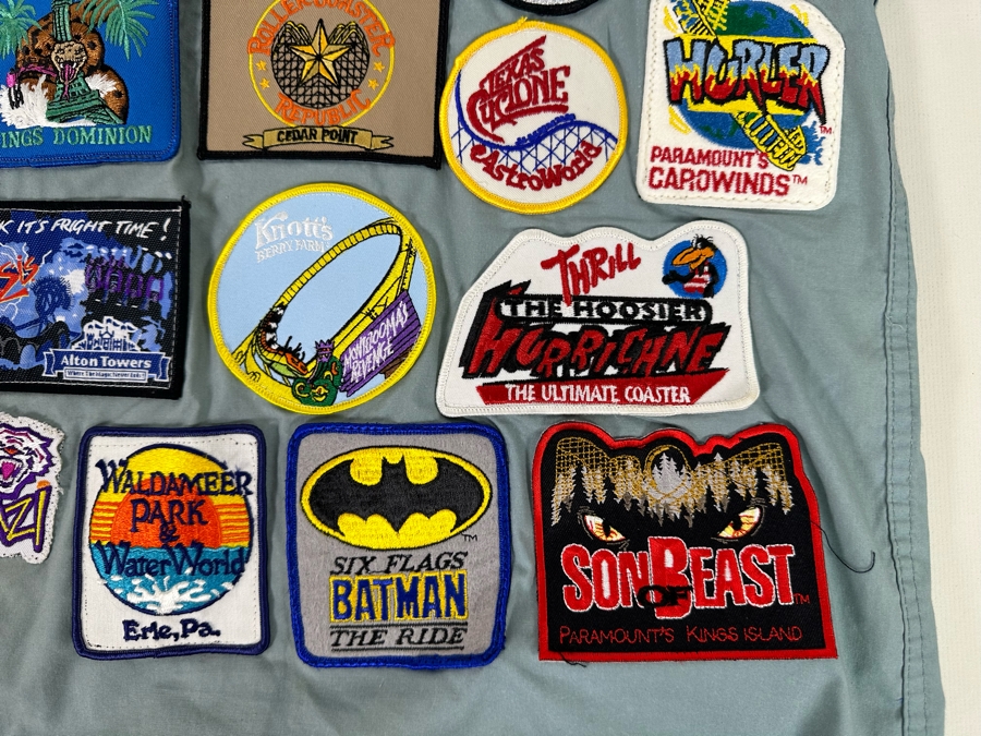 Huge Collection Of Vintage Amusement Park / Theme Park Patches Sewn Onto Scrub Shirt - See Photos [Photo 5]