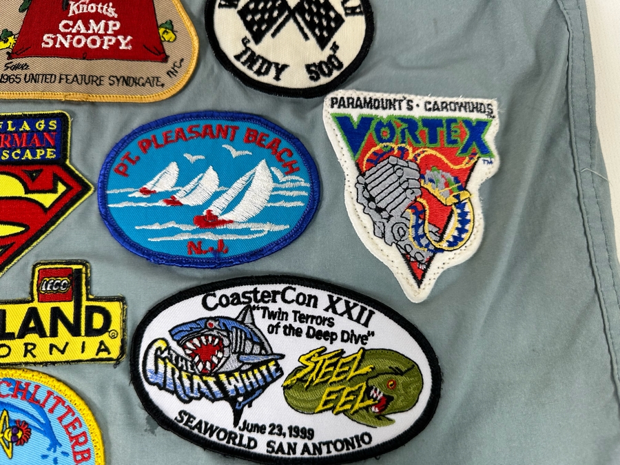 Huge Collection Of Vintage Amusement Park / Theme Park Patches Sewn Onto Scrub Shirt - See Photos [Photo 18]