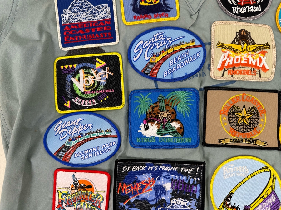 Huge Collection Of Vintage Amusement Park / Theme Park Patches Sewn Onto Scrub Shirt - See Photos [Photo 7]