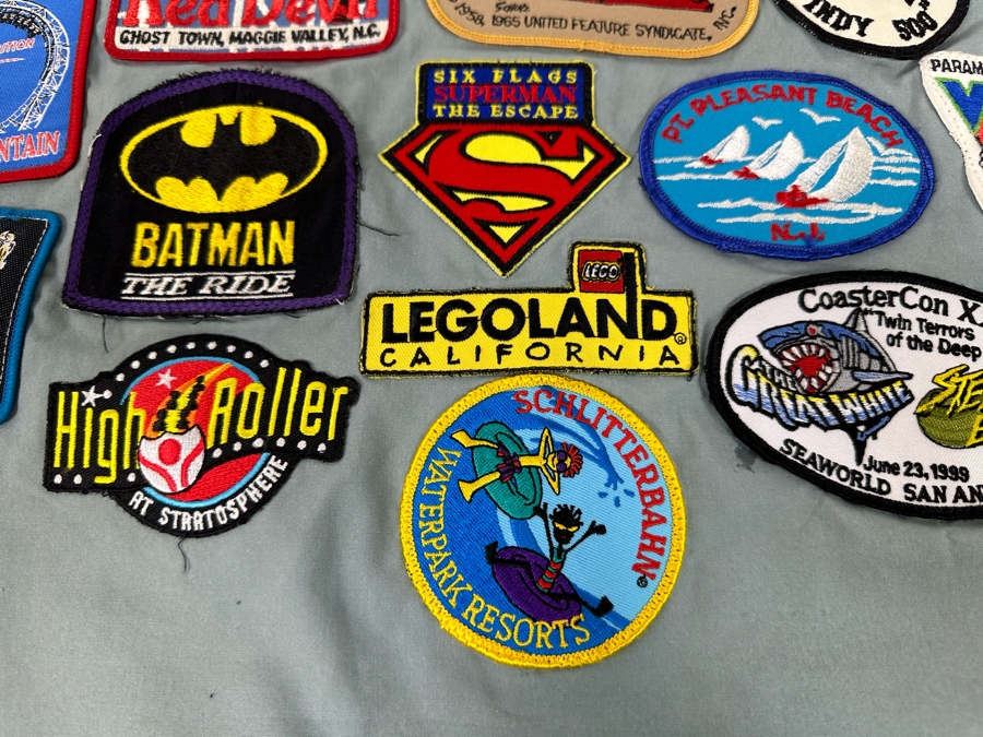 Huge Collection Of Vintage Amusement Park / Theme Park Patches Sewn Onto Scrub Shirt - See Photos [Photo 19]