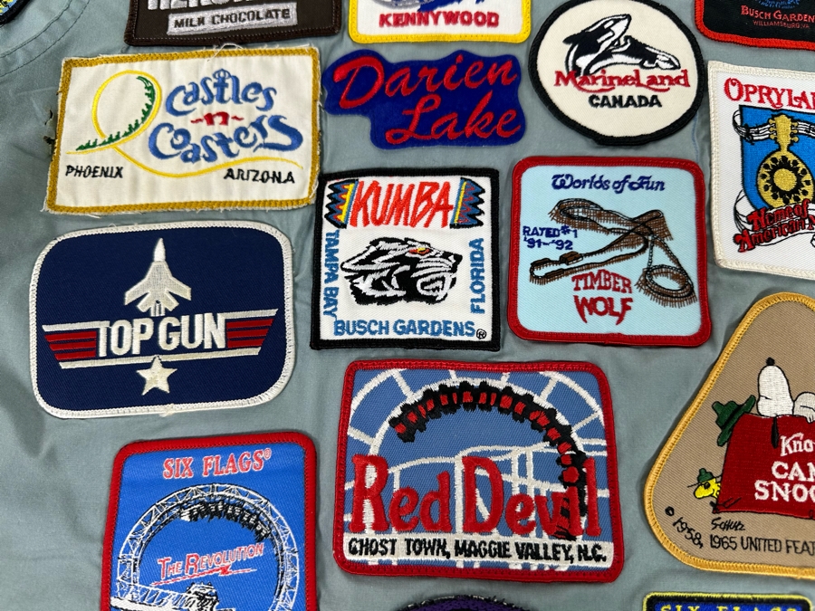 Huge Collection Of Vintage Amusement Park / Theme Park Patches Sewn Onto Scrub Shirt - See Photos [Photo 15]