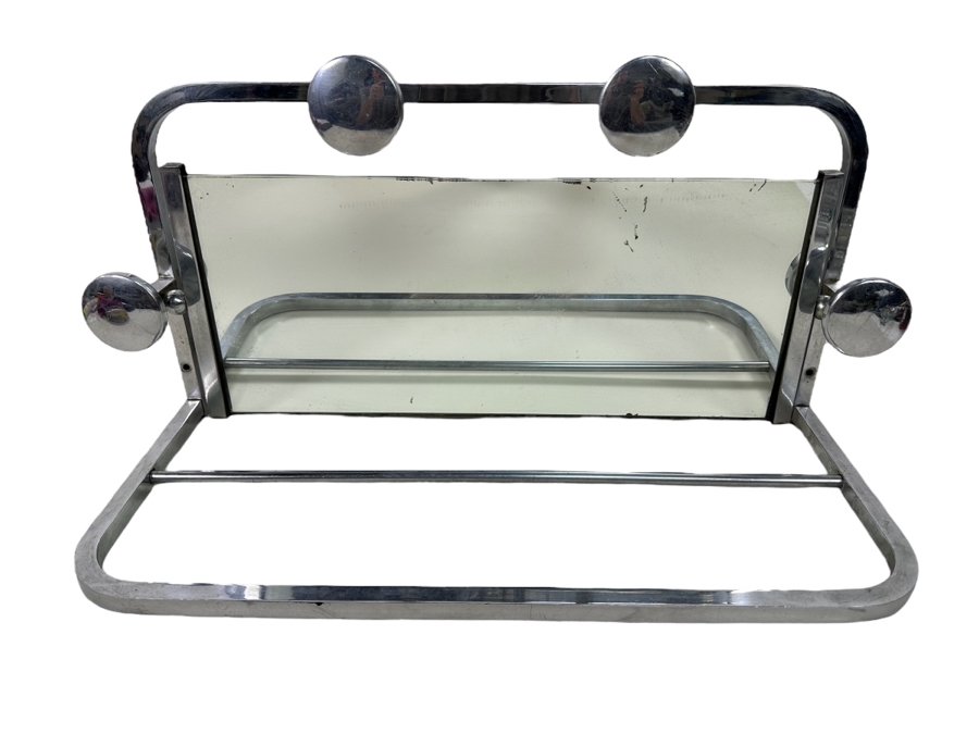 Vintage Art Deco Chrome Wall Coat Rack With Mirror 24W X 10D X 11.5H