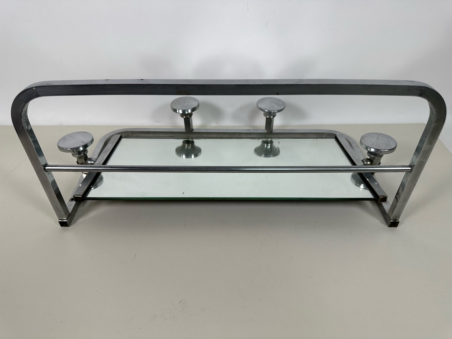 Vintage Art Deco Chrome Wall Coat Rack With Mirror 24W X 10D X 11.5H [Photo 12]