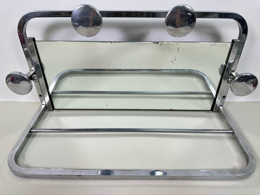 Vintage Art Deco Chrome Wall Coat Rack With Mirror 24W X 10D X 11.5H [Photo 2]