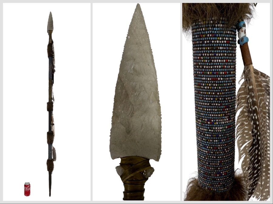 Vintage Native American Beaded Spear With Large Arrowhead 75L See Photos [Photo 1]