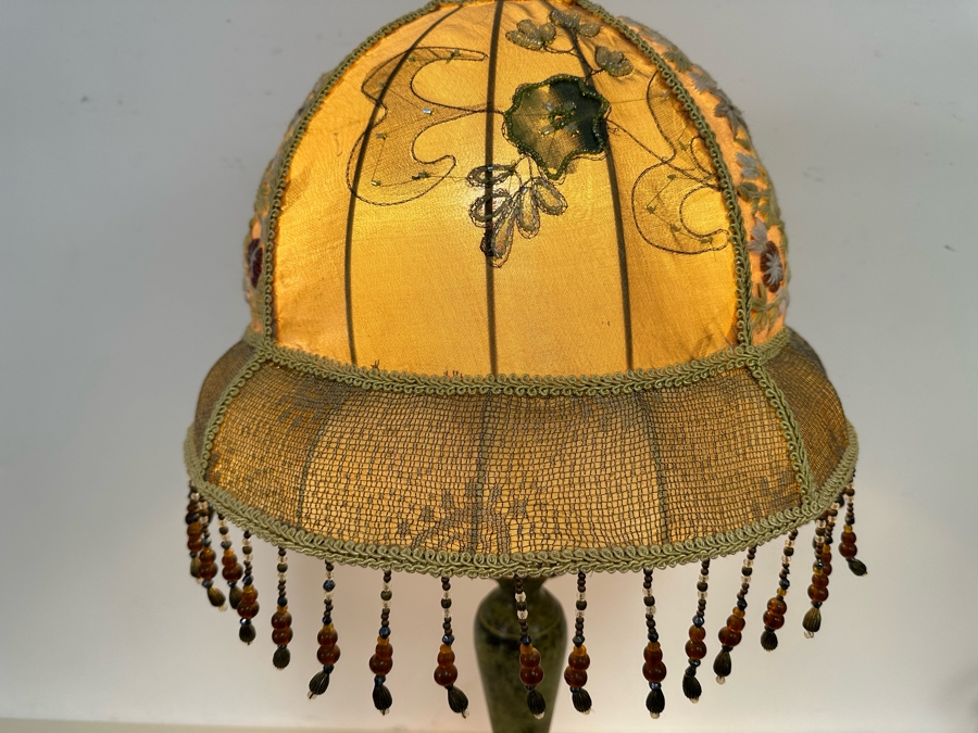 Vintage Metal Table Lamp With Embroidered Shade 29H [Photo 6]
