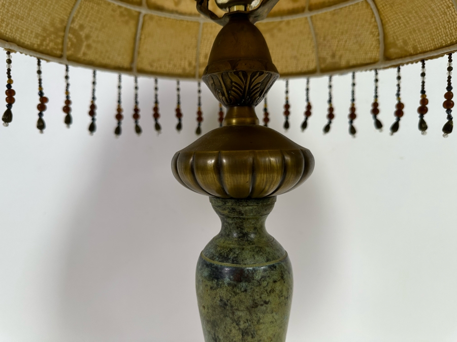 Vintage Metal Table Lamp With Embroidered Shade 29H [Photo 9]