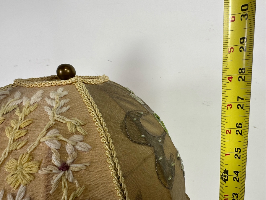 Vintage Metal Table Lamp With Embroidered Shade 29H [Photo 12]