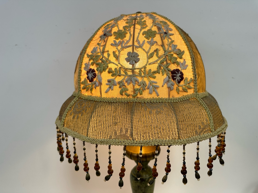 Vintage Metal Table Lamp With Embroidered Shade 29H [Photo 7]
