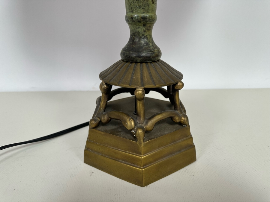 Vintage Metal Table Lamp With Embroidered Shade 29H [Photo 11]