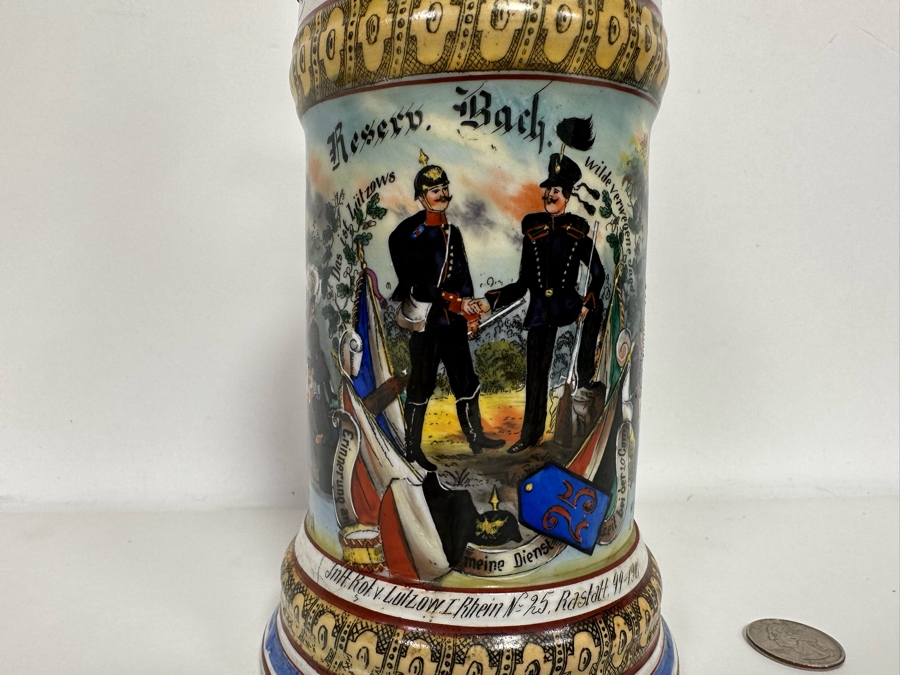 Antique 1899-1901 Regimental Beer Stein Of The Imperial German Army Infantry With Lithophane Bottom 10.5H - See Photos [Photo 25]