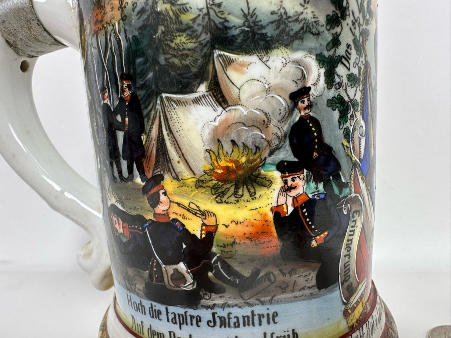 Antique 1899-1901 Regimental Beer Stein Of The Imperial German Army Infantry With Lithophane Bottom 10.5H - See Photos [Photo 16]