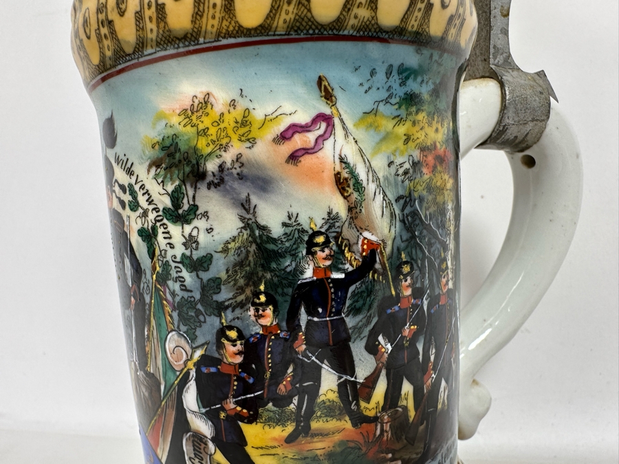 Antique 1899-1901 Regimental Beer Stein Of The Imperial German Army Infantry With Lithophane Bottom 10.5H - See Photos [Photo 8]