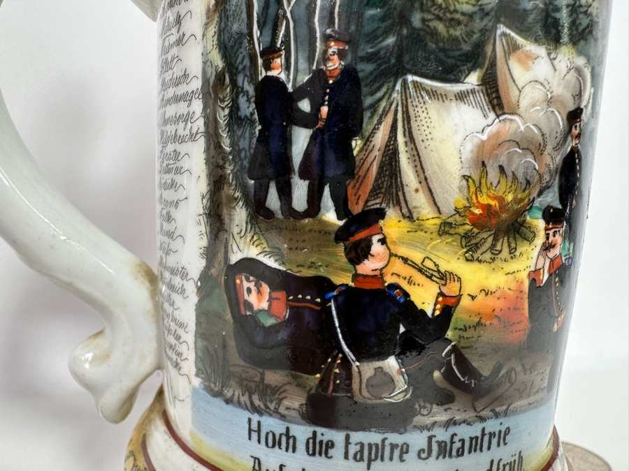 Antique 1899-1901 Regimental Beer Stein Of The Imperial German Army Infantry With Lithophane Bottom 10.5H - See Photos [Photo 15]