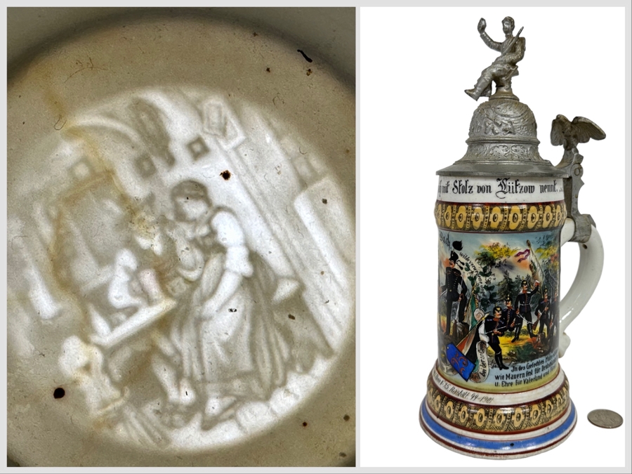 Antique 1899-1901 Regimental Beer Stein Of The Imperial German Army Infantry With Lithophane Bottom 10.5H - See Photos [Photo 1]