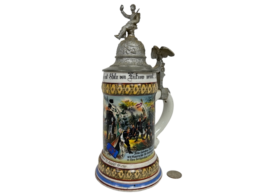 Antique 1899-1901 Regimental Beer Stein Of The Imperial German Army Infantry With Lithophane Bottom 10.5H - See Photos [Photo 2]