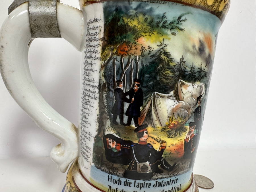 Antique 1899-1901 Regimental Beer Stein Of The Imperial German Army Infantry With Lithophane Bottom 10.5H - See Photos [Photo 14]