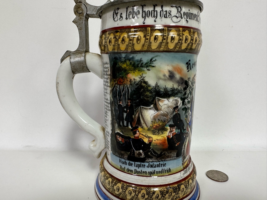 Antique 1899-1901 Regimental Beer Stein Of The Imperial German Army Infantry With Lithophane Bottom 10.5H - See Photos [Photo 13]