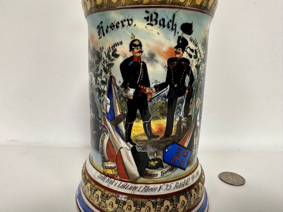 Antique 1899-1901 Regimental Beer Stein Of The Imperial German Army Infantry With Lithophane Bottom 10.5H - See Photos [Photo 18]
