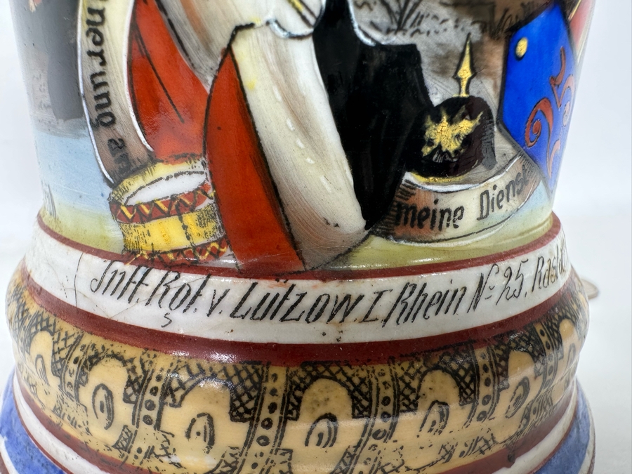 Antique 1899-1901 Regimental Beer Stein Of The Imperial German Army Infantry With Lithophane Bottom 10.5H - See Photos [Photo 22]