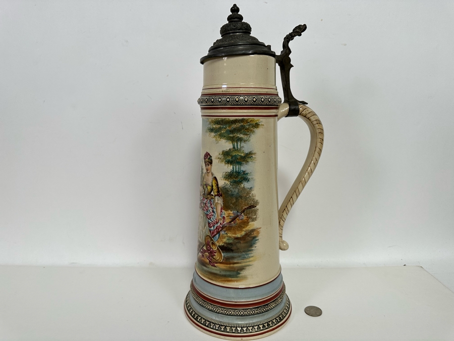 Impressive Tall Hand Painted Antique 1815 Royal Bavarian Beer Stein Nurnberg 16H [Photo 15]