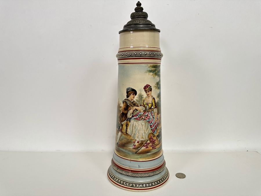 Impressive Tall Hand Painted Antique 1815 Royal Bavarian Beer Stein Nurnberg 16H [Photo 5]