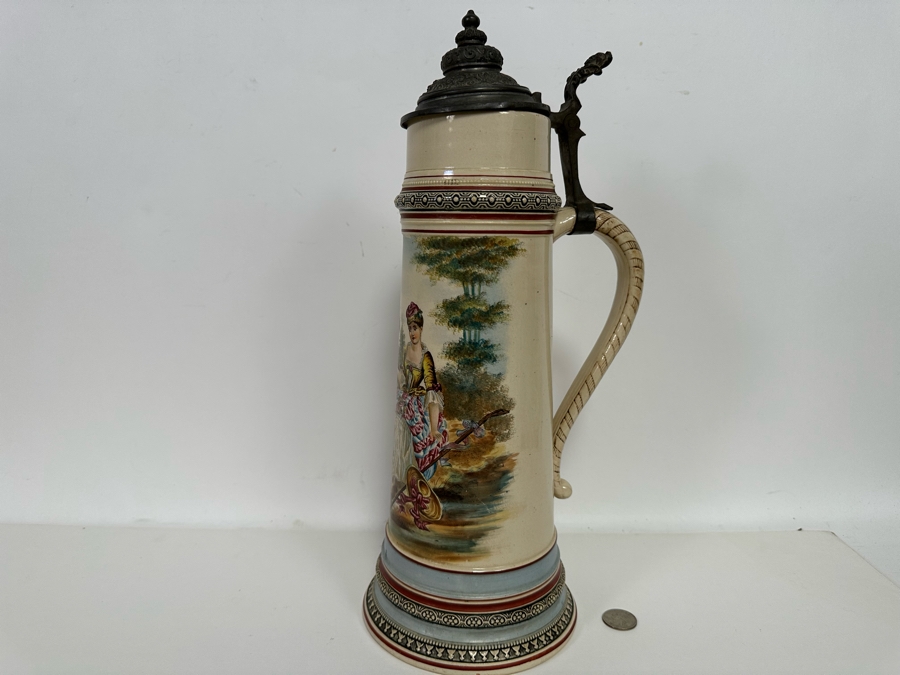 Impressive Tall Hand Painted Antique 1815 Royal Bavarian Beer Stein Nurnberg 16H [Photo 14]
