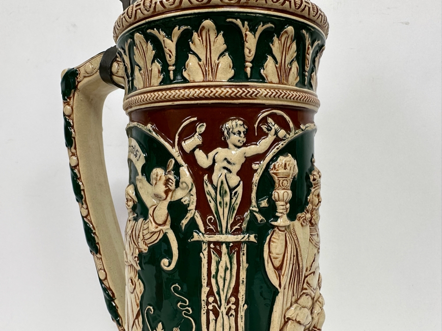 Antique German Relief Beer Stein With Kaiser King 17H [Photo 19]