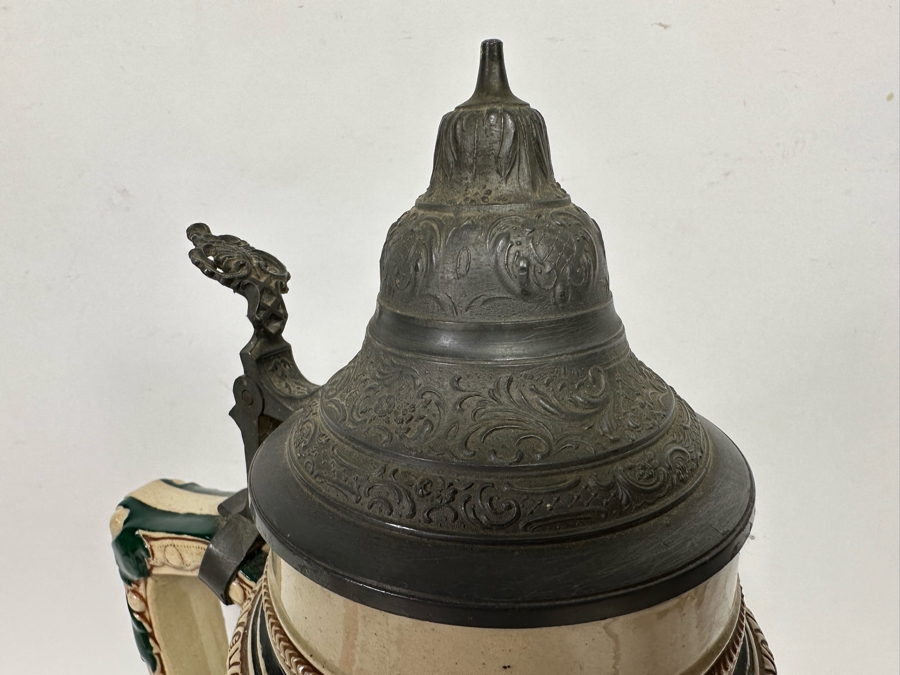 Antique German Relief Beer Stein With Kaiser King 17H [Photo 20]