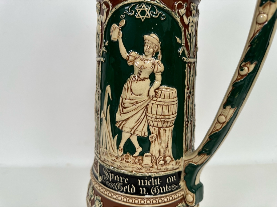 Antique German Relief Beer Stein With Kaiser King 17H [Photo 13]