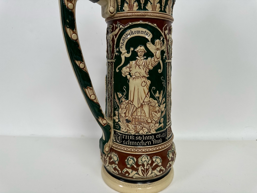 Antique German Relief Beer Stein With Kaiser King 17H [Photo 15]
